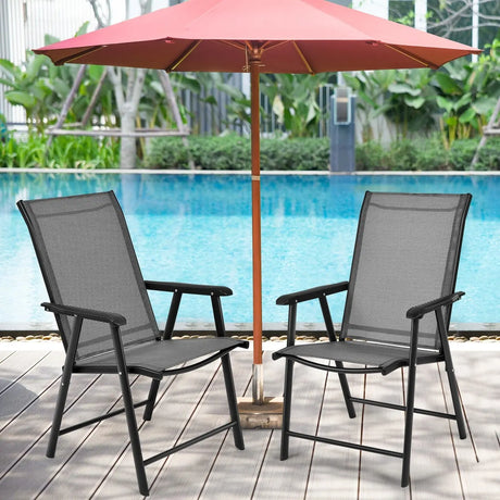 2 Pieces All-Weather Folding Chair Set with armrests for Patio
