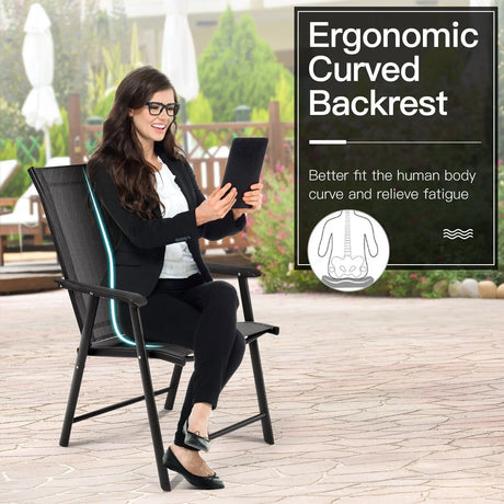 2 Pieces All-Weather Folding Chair Set with armrests for Patio