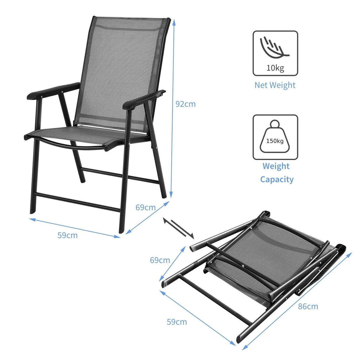 2 Pieces All-Weather Folding Chair Set with armrests for Patio
