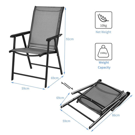 2 Pieces All-Weather Folding Chair Set with armrests for Patio