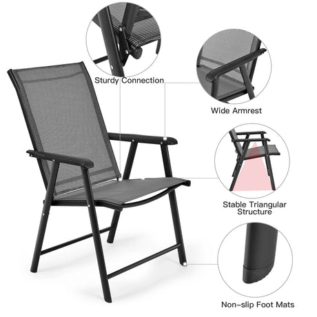 2 Pieces All-Weather Folding Chair Set with armrests for Patio