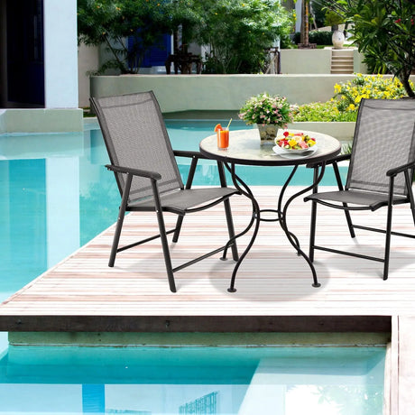 2 Pieces All-Weather Folding Chair Set with armrests for Patio