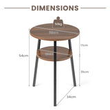 Set of 2 Round End Table 2-Tier Bedside Table with Open Storage Shelf-Walnut