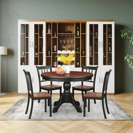 2 Pieces Solid Whitesburg Spindle Back Wood Dining Chairs-Black