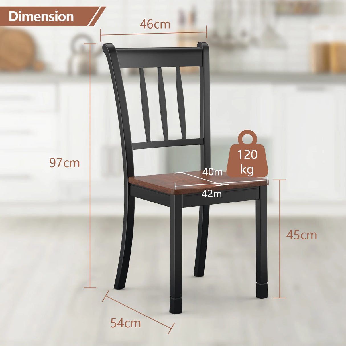 2 Pieces Solid Whitesburg Spindle Back Wood Dining Chairs-Black