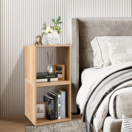 Set of 2 Stackable Nightstand with Storage Cubes