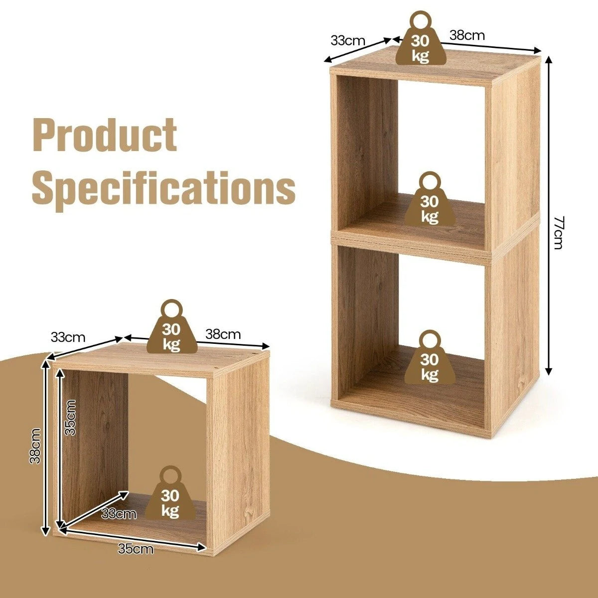 Set of 2 Stackable Nightstand with Storage Cubes