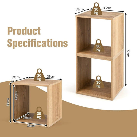 Set of 2 Stackable Nightstand with Storage Cubes