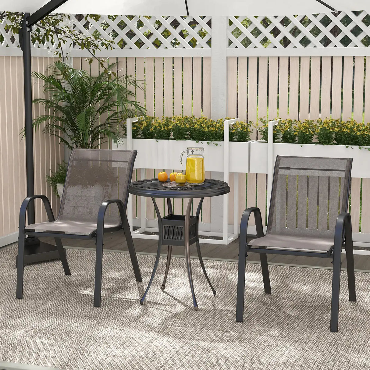 Set of 2 Patio Stackable Metal Dining Chairs with Armrests-Grey
