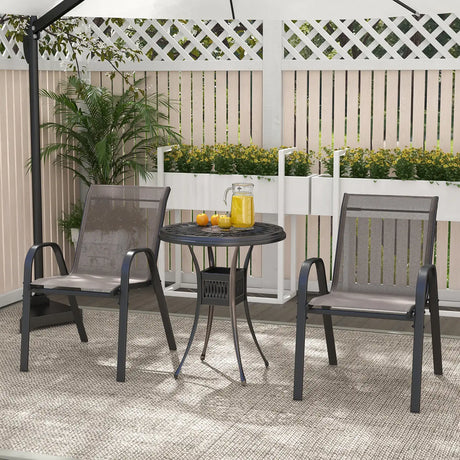 Set of 2 Patio Stackable Metal Dining Chairs with Armrests-Grey
