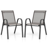 Set of 2 Patio Stackable Metal Dining Chairs with Armrests-Grey