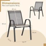 Set of 2 Patio Stackable Metal Dining Chairs with Armrests-Grey