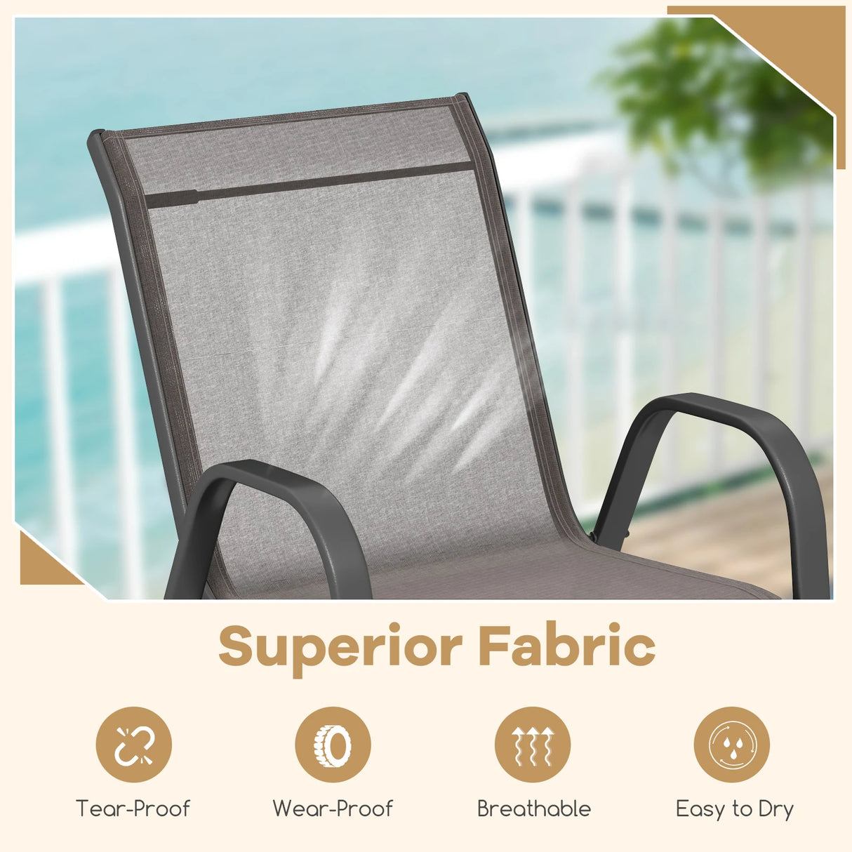Set of 2 Patio Stackable Metal Dining Chairs with Armrests-Grey