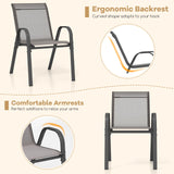 Set of 2 Patio Stackable Metal Dining Chairs with Armrests-Grey