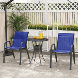 Set of 2 Patio Stackable Metal Dining Chairs with Armrests-Navy