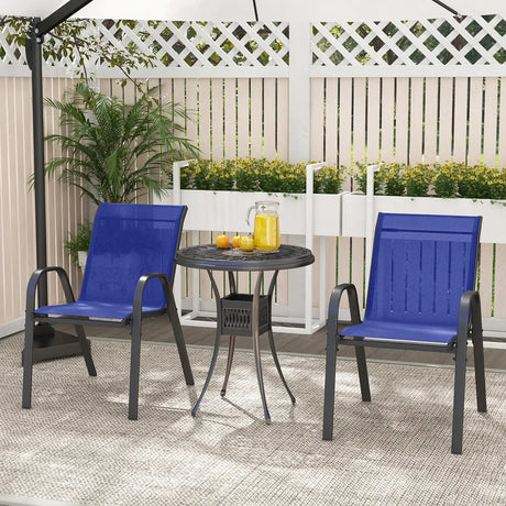 Set of 2 Patio Stackable Metal Dining Chairs with Armrests-Navy