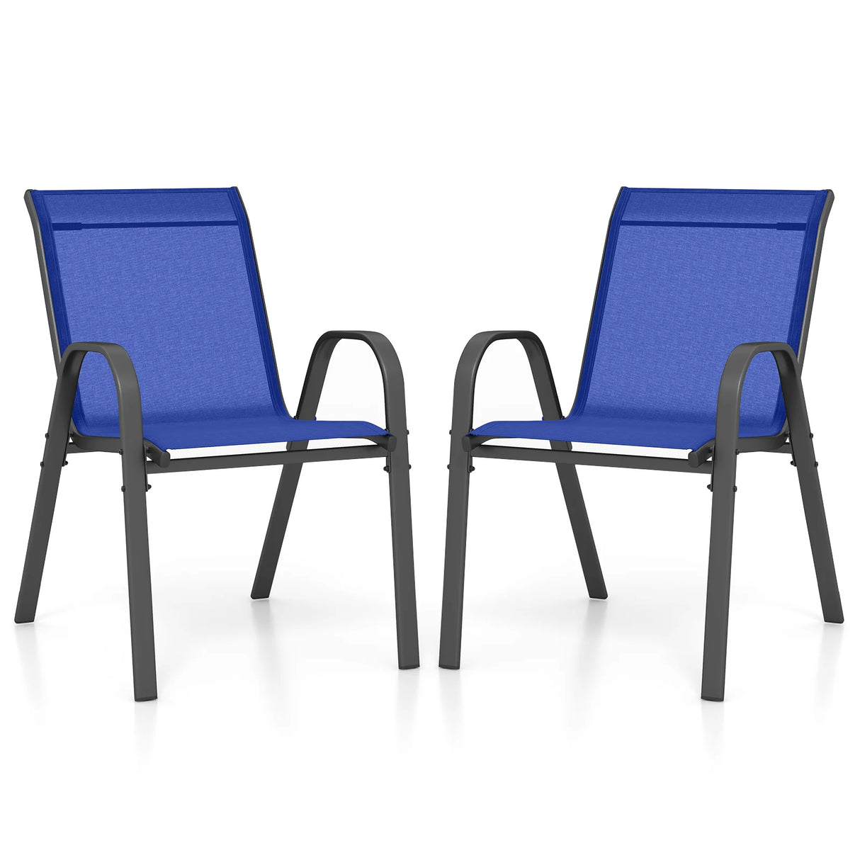 Set of 2 Patio Stackable Metal Dining Chairs with Armrests-Navy
