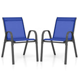 Set of 2 Patio Stackable Metal Dining Chairs with Armrests-Navy