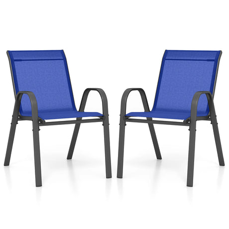 Set of 2 Patio Stackable Metal Dining Chairs with Armrests-Navy
