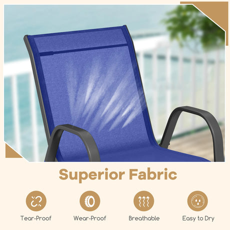 Set of 2 Patio Stackable Metal Dining Chairs with Armrests-Navy