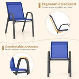 Set of 2 Patio Stackable Metal Dining Chairs with Armrests-Navy
