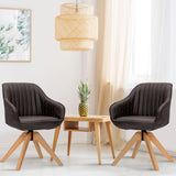 Modern Leathaire Set of 2 Swivel Accent Chair with Beech Wood Legs-Brown