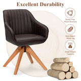 Modern Leathaire Set of 2 Swivel Accent Chair with Beech Wood Legs-Brown