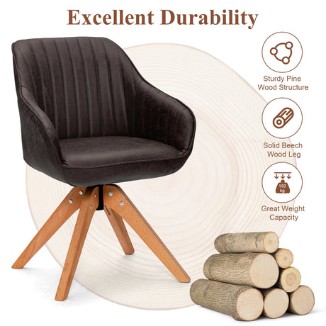 Modern Leathaire Set of 2 Swivel Accent Chair with Beech Wood Legs-Brown