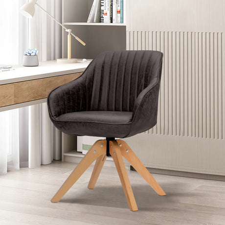 Modern Leathaire Set of 2 Swivel Accent Chair with Beech Wood Legs-Brown