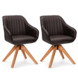 Modern Leathaire Set of 2 Swivel Accent Chair with Beech Wood Legs-Brown