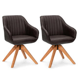 Modern Leathaire Set of 2 Swivel Accent Chair with Beech Wood Legs-Brown