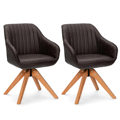Modern Leathaire Set of 2 Swivel Accent Chair with Beech Wood Legs-Brown