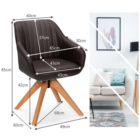 Modern Leathaire Set of 2 Swivel Accent Chair with Beech Wood Legs-Brown