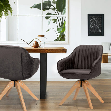 Modern Leathaire Set of 2 Swivel Accent Chair with Beech Wood Legs-Brown
