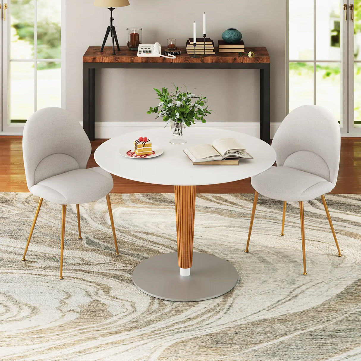 Set of 2 Upholstered Accent Chairs with Curved Backrest Adjustable Foot Pads-Grey