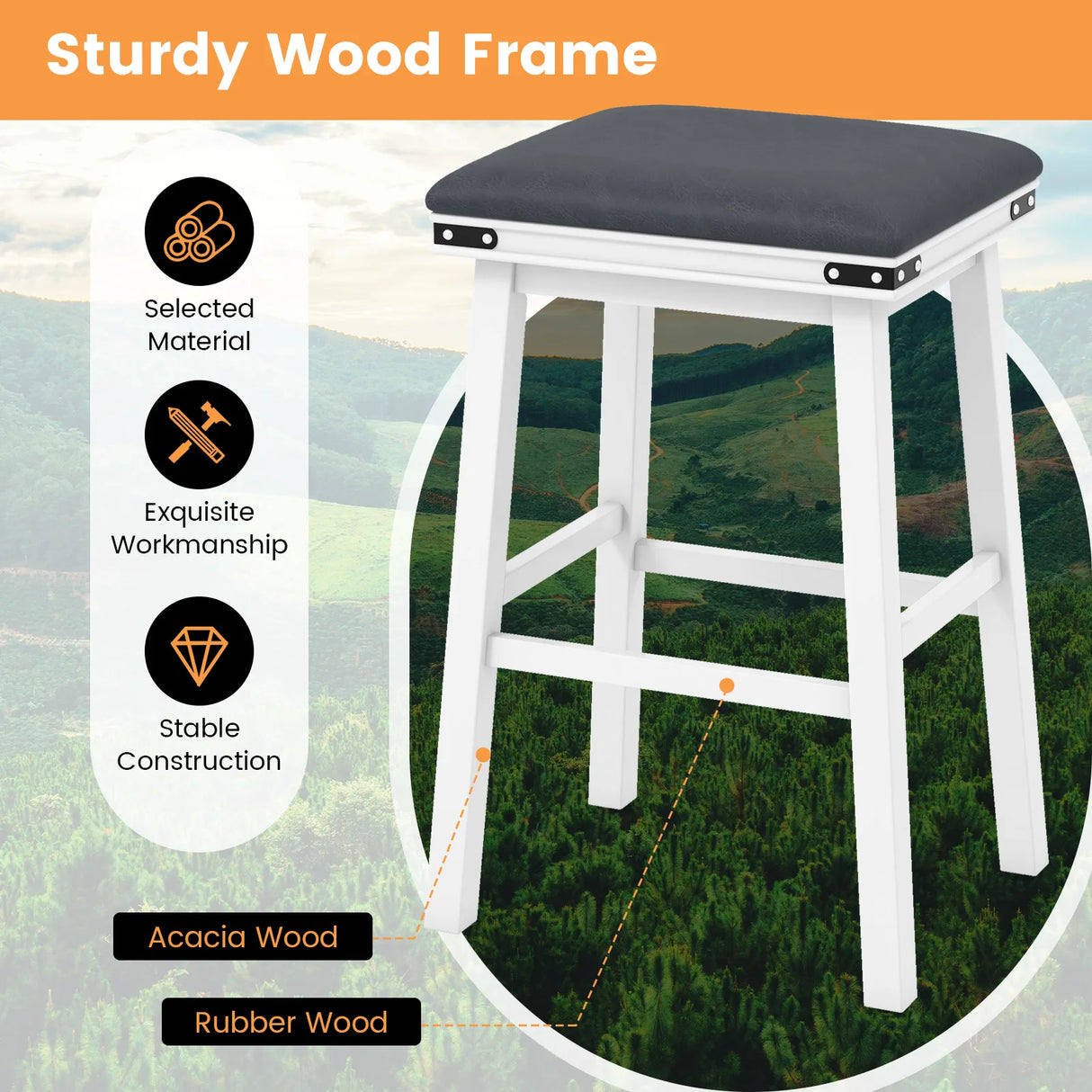 Set of 2 24/30 Inch Dining Bar Stool with Acacia Wood Frame-30 inches