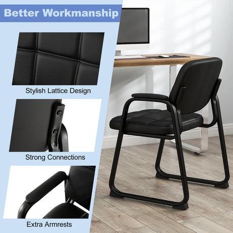 Upholstered Waiting Room Chair with Armrest and Ergonomic Backrest-Black