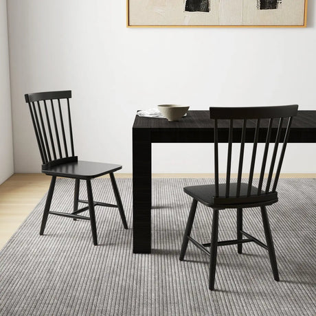 Set of 2 Windsor Dining Chairs with High Spindle Back-Black