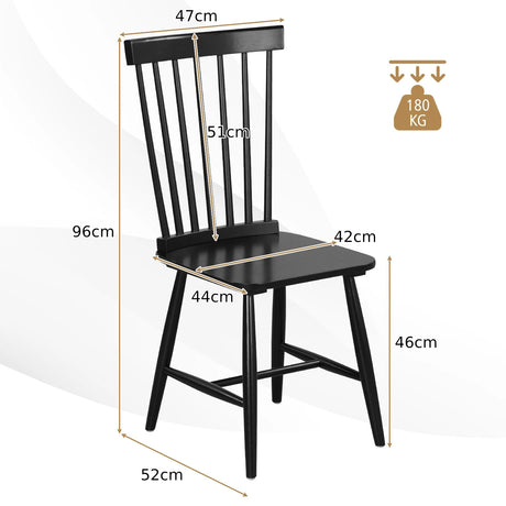 Set of 2 Windsor Dining Chairs with High Spindle Back-Black