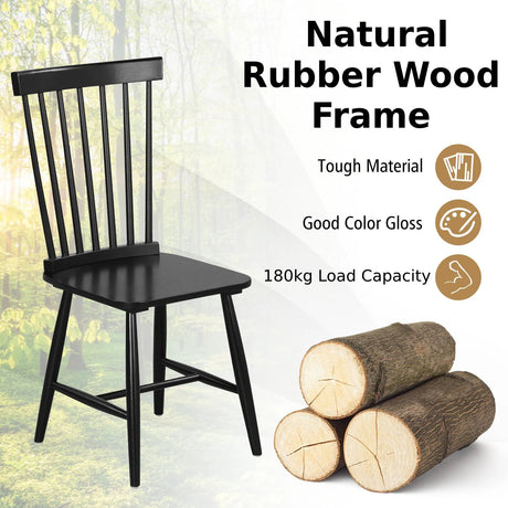 Set of 2 Windsor Dining Chairs with High Spindle Back-Black