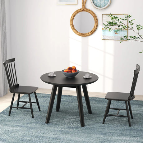 Set of 2 Windsor Dining Chairs with High Spindle Back-Black