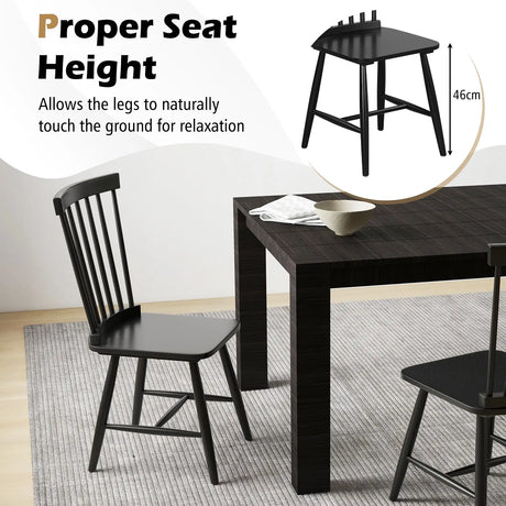 Set of 2 Windsor Dining Chairs with High Spindle Back-Black