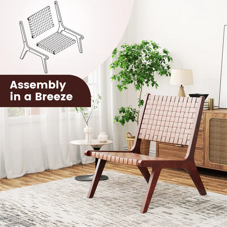 Set of 1/2 Woven Leather Accent Chairs with Wood Frame-Set of 2