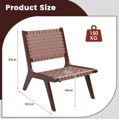 Set of 1/2 Woven Leather Accent Chairs with Wood Frame-Set of 2