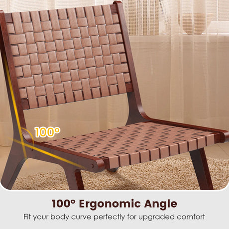 Set of 1/2 Woven Leather Accent Chairs with Wood Frame-Set of 2