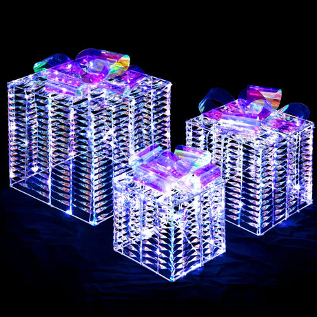 Set of 3 Iridescent Christmas Gift Box Decorations for Indoor Outdoor