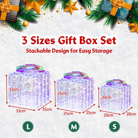 Set of 3 Iridescent Christmas Gift Box Decorations for Indoor Outdoor