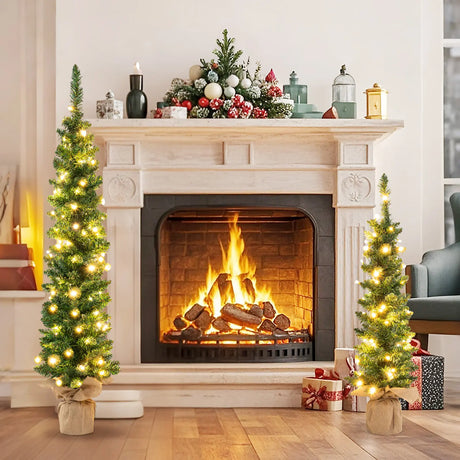 Set of 3 Pre-Lit Artificial Christmas Trees with 415 Green Branch Tips and 230 Warm White LED Lights