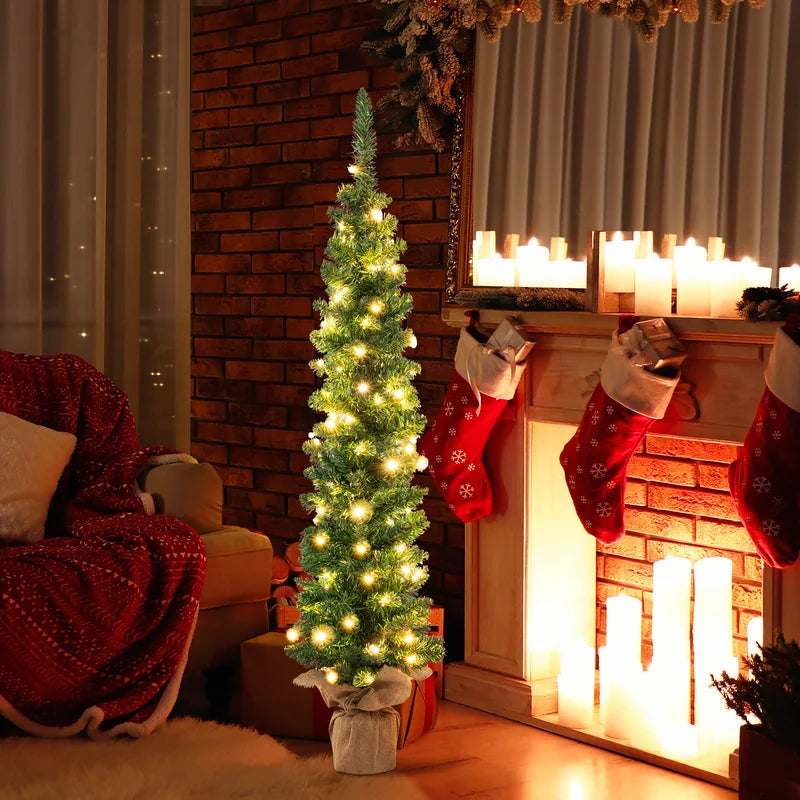 Set of 3 Pre-Lit Artificial Christmas Trees with 415 Green Branch Tips and 230 Warm White LED Lights