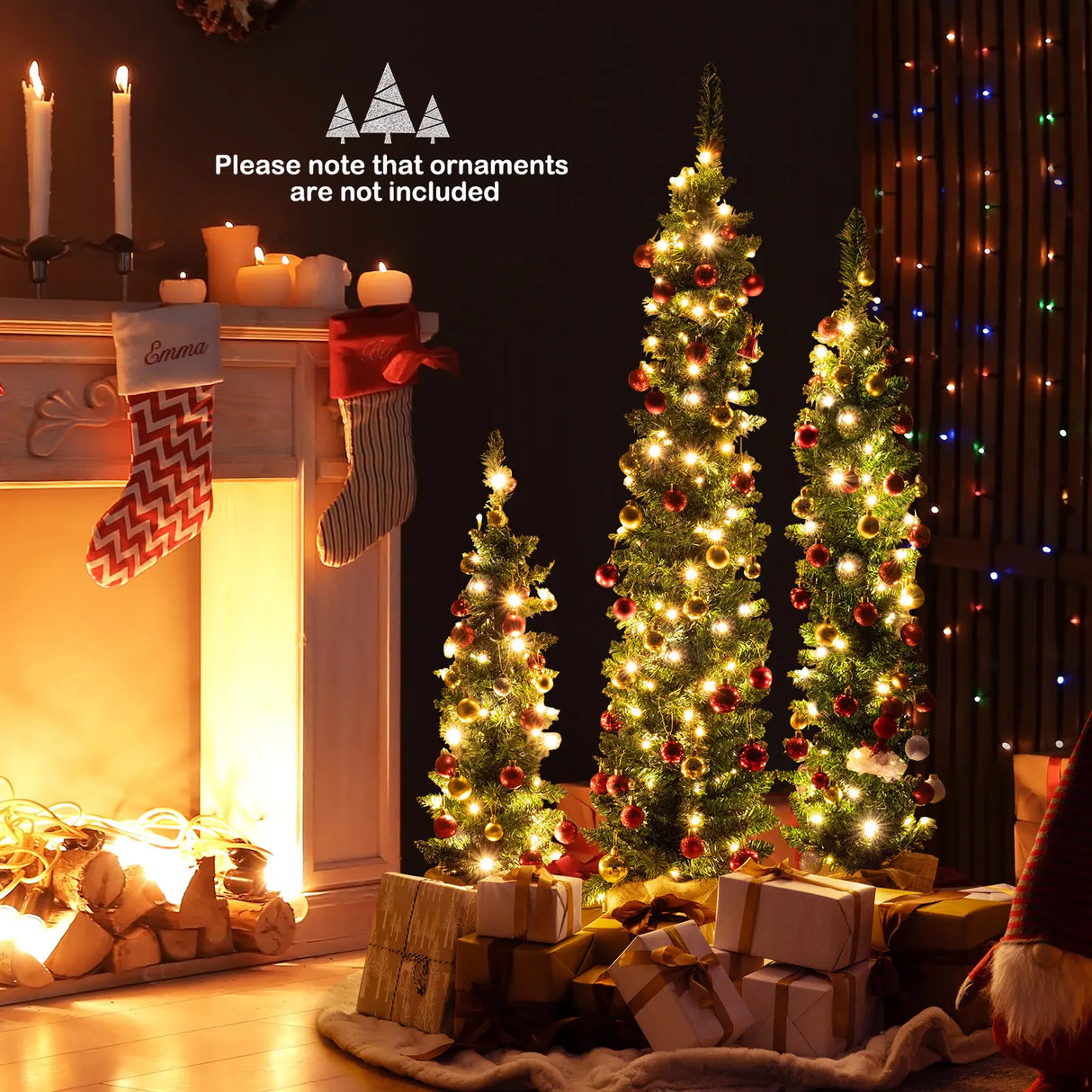 Set of 3 Pre-Lit Artificial Christmas Trees with 415 Green Branch Tips and 230 Warm White LED Lights